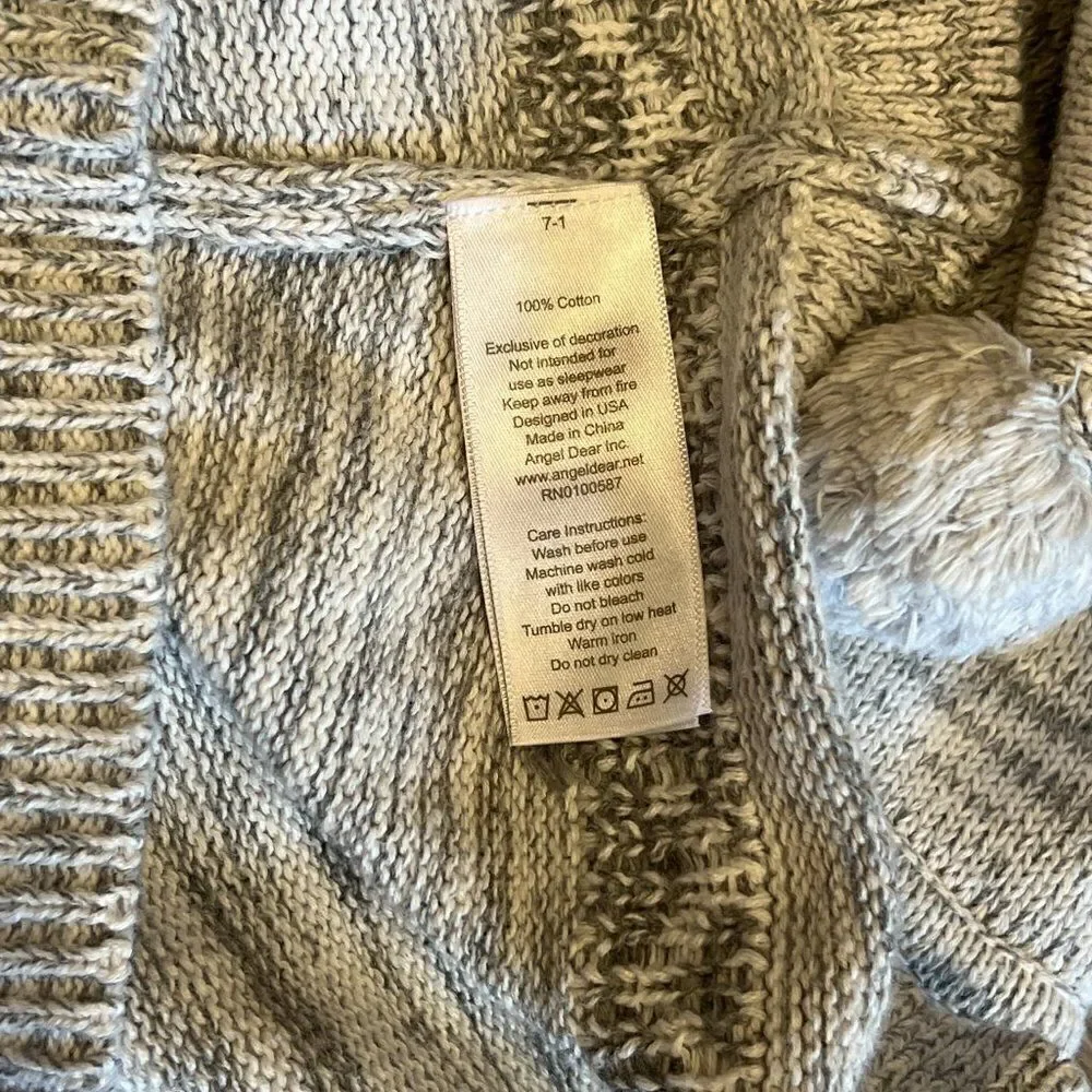 Angel Dear Gray Knit Pom Pom Poncho, Size 3